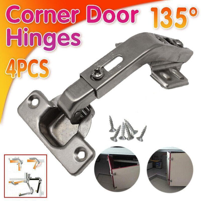 4PCS Kitchen Cabinet Hinge Cupboard Wardrobe 135° Corner Fold Door Hinges AU - Aimall