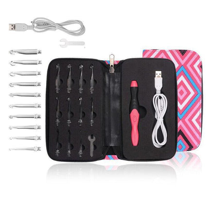 11in 1 LED Light Up Crochet Hooks Set USB Knitting Needles Weave Sewing Tools AU - Aimall
