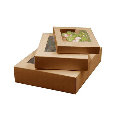 Cardboard Paper Catering Grazing Boxes/Trays 10, 20Pk W/Windows Kraft Disposable - Aimall