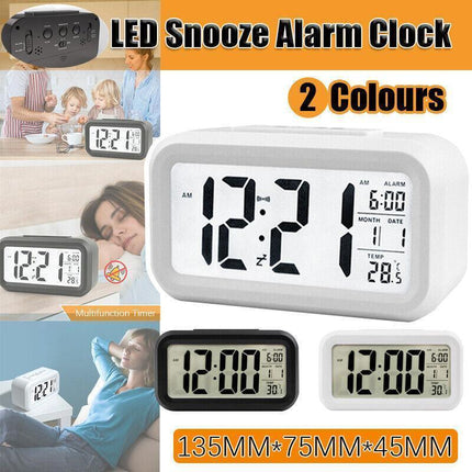 Digital Bedside LED Snooze Alarm Clock Time Temperature Day/Night Desktop Clock - Aimall