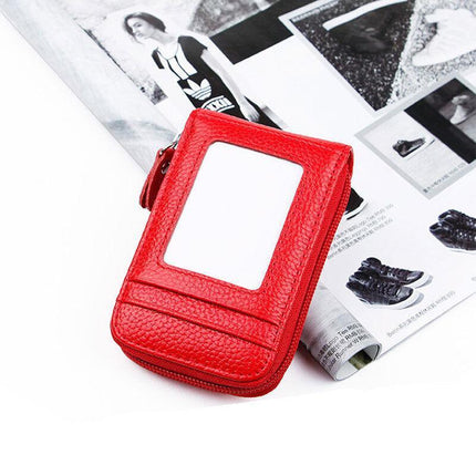RFID Blocking Leather Wallet Anti-theft Credit Card Holder Men Women Coin Purse - Aimall