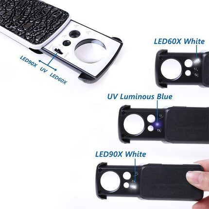 30x 60x 90x Jewellers Loupe LED Magnifier Loop Side Light Magnifying Glass Lens - Aimall