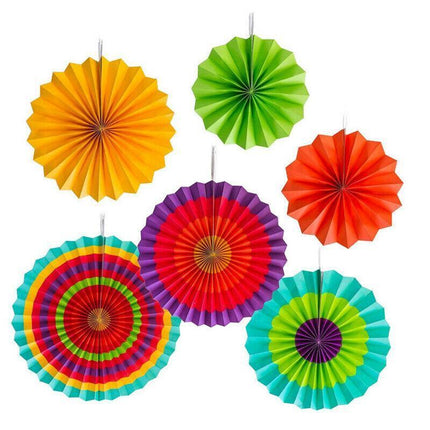 Colorful Paper Fans Party Decorations 6pcs Mexican Fiesta Hanging Decor Birthday - Aimall