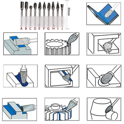 10x Tungsten Steel Solid Carbide Rotary Burrs Bit For Dremel Accessories Tool HG - Aimall