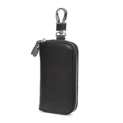 Key Holder Bag Leather Case Ring Wallet Car Unisex Pouch Keychains Black Coffee - Aimall
