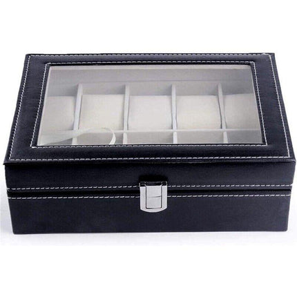 Leather Watch Jewelry Display Storage Holder Case 10 Grids Box Organizer - Aimall