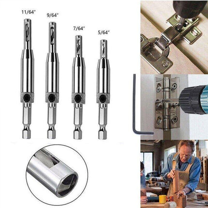 4x Self-Centering Drill Bits Hex Shank Pilot Door Drawer Hinge Hole Screw Guide - Aimall