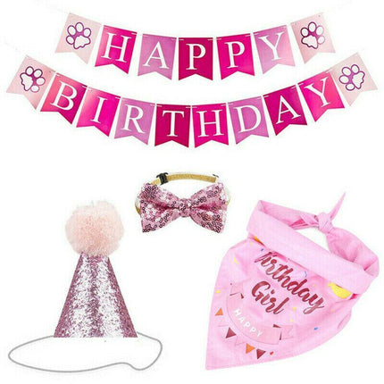 Dog Pet Happy Birthday Banner Hat Headwear Bandana Neckerchief Ties Party Decor - Aimall