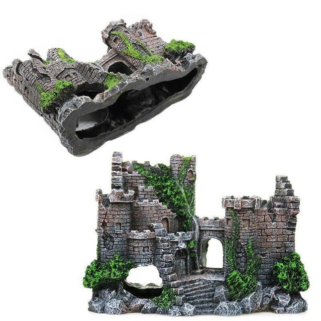 Aquarium Fish Tank Ornament Decor Landscape Ancient Castle Tower Hide Cave Resin - Aimall