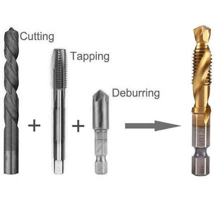 6X HSS Hex Shank Tap Drill Bits Metric Thread Screw Compound Tapping Set Tool - Aimall