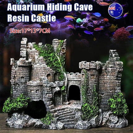 Aquarium Fish Tank Ornament Decor Landscape Ancient Castle Tower Hide Cave Resin - Aimall