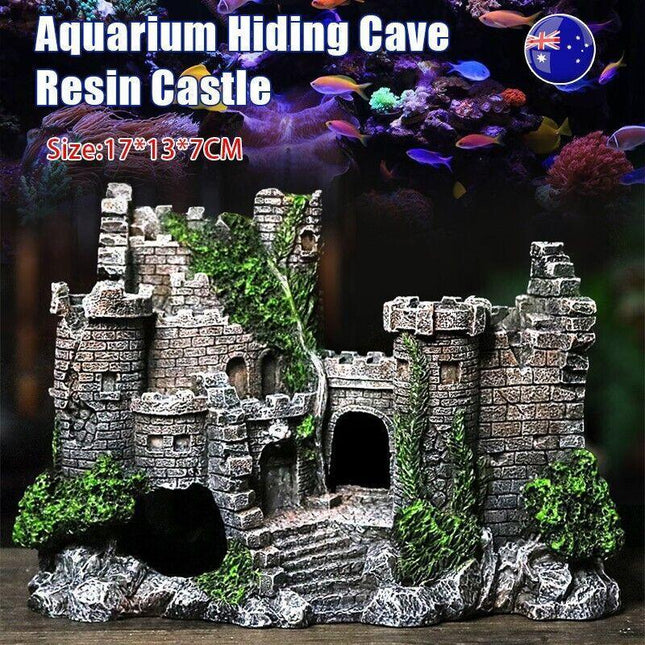 Aquarium Fish Tank Ornament Decor Landscape Ancient Castle Tower Hide Cave Resin - Aimall