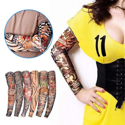 6PCS Men Women Fake Temporary Nylon Tattoo Sleeve Arm Stockings Protection Cool - Aimall
