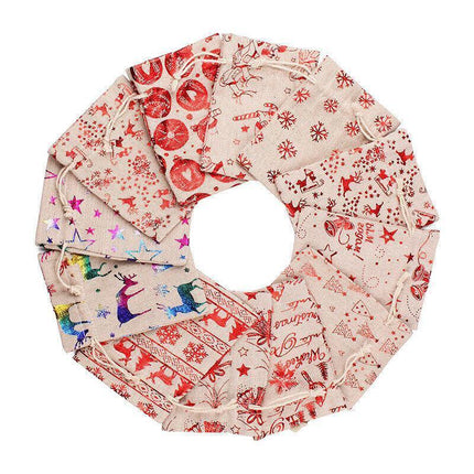 10PCS Christmas Cookie Candy Treat Gift Bags Xmas Party Wrapping Drawstring Bag - Aimall