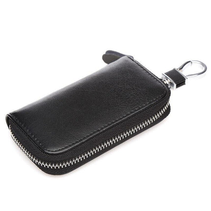 Key Holder Bag Leather Case Ring Wallet Car Unisex Pouch Keychains Black Coffee - Aimall