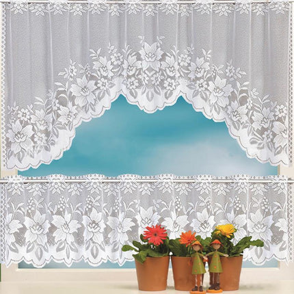 2PCS/Set White Lace Kitchen Home Window Cafe Curtain w Scallope Edge 160cm Wide - Aimall