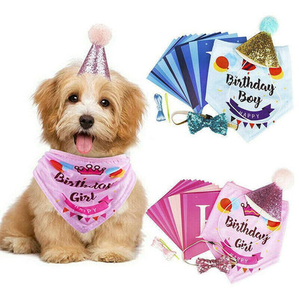 Dog Pet Happy Birthday Banner Hat Headwear Bandana Neckerchief Ties Party Decor - Aimall