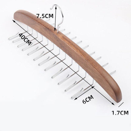 Tie Belt Scarf 24 Hooks Hanger Rack Clip Organiser Holder Storage Wood - Aimall