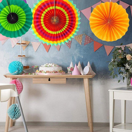 Colorful Paper Fans Party Decorations 6pcs Mexican Fiesta Hanging Decor Birthday - Aimall