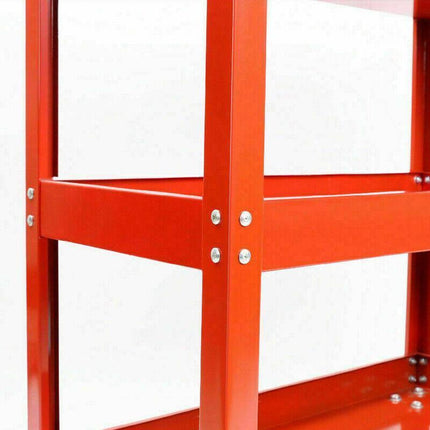 Tool Trolley 3 Tiers Workshop Cart Rolling Steel Part Storage Handyman 150KG Red - Aimall