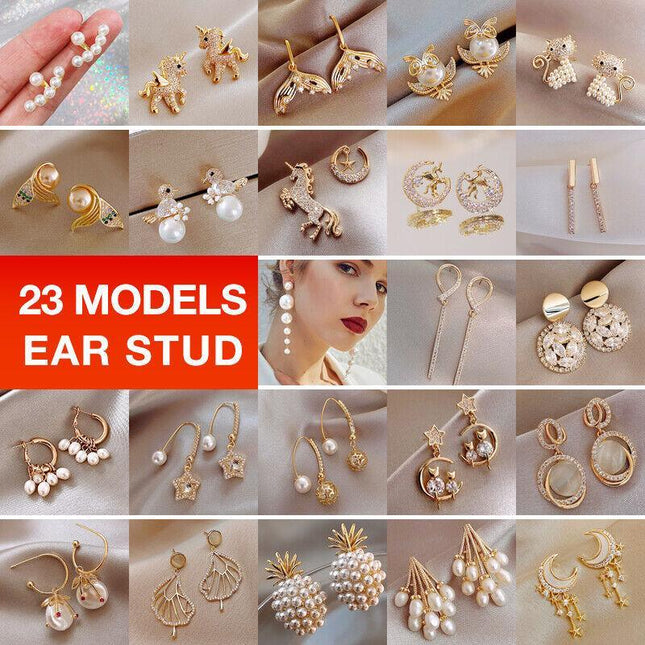 Silver Women Earrings Stud Crystal Cubic Zircon Dangle Wedding Gift AU Stock - Aimall