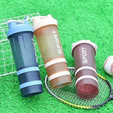 Powder Milkshake Drink Cup Sport Water bottle 500ml 3 tier Protein Shaker Pill - Aimall