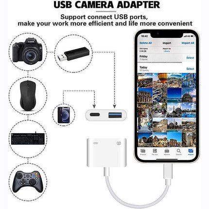 For iPhone/Type C 8-Pin to USB 3.0 Camera Adapter Easy to Transfer Photos Videos - Aimall