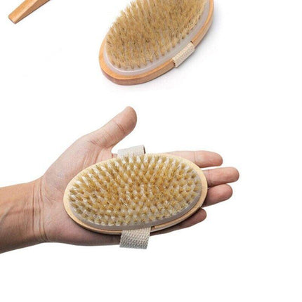 Body Bath Brush Scrub Back Massager Scrubber Long Handle Natural Wooden Shower - Aimall