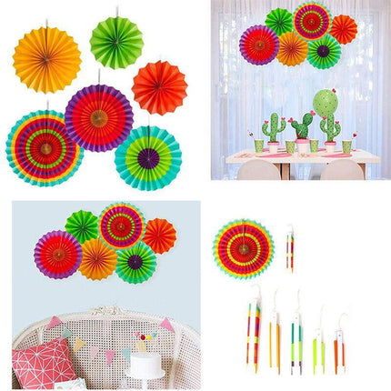 Colorful Paper Fans Party Decorations 6pcs Mexican Fiesta Hanging Decor Birthday - Aimall