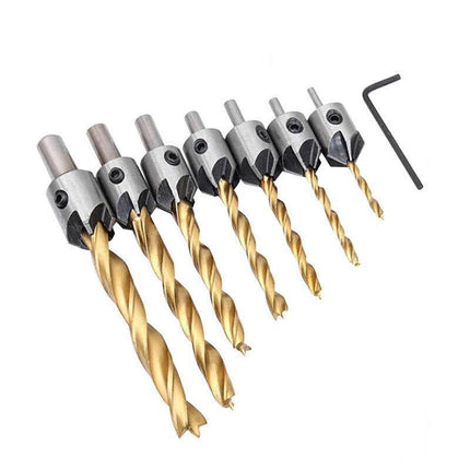 8PCS 3-10MM 5 Flute Countersink Drill Bit Set Reamer Woodworking Chamfer Tools - Aimall