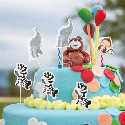 Jungle Animal Safari Woodland Cupcake Cake Topper Set Birthday Party Decoration - Aimall