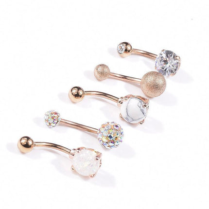 5PCS Belly Bar Piercing Ring Crystal Zircon Surgical Steel Silver Jewellery - Aimall