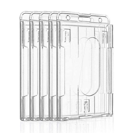 5Pcs Clear ID Card Holder Hard Plastic Vertical Double Sides Badge Business Work - Aimall