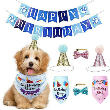 Dog Pet Happy Birthday Banner Hat Headwear Bandana Neckerchief Ties Party Decor - Aimall