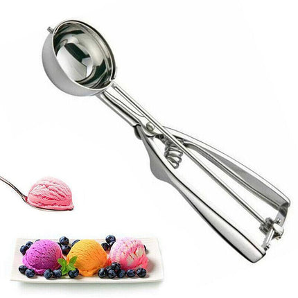 Stainless Steel Icecream Ice Cream Scoop Cookie Dough Mash Spoon Trigger 6cm Dia - Aimall