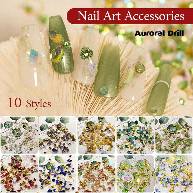 10 Styles Aurora Colorful 3D Nail Art Drill Heart Diamond Crystal AU - Aimall