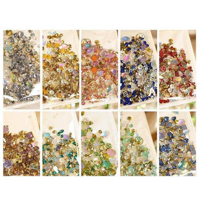 10 Styles Aurora Colorful 3D Nail Art Drill Heart Diamond Crystal AU - Aimall