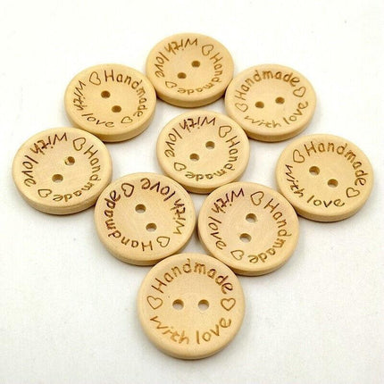 100PCS Natural Wooden Button Craft Sewing DIY Handmade With Love Wooden Buttons - Aimall