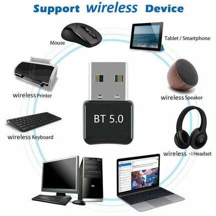 Bluetooth V5.0 Wireless USB Mini Dongle Adapter For Windows Laptop PC Universal - Aimall