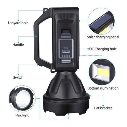Solar LED Searchlight USB Rechargeable Spotlight Flashlight Torch Power Bank AU - Aimall
