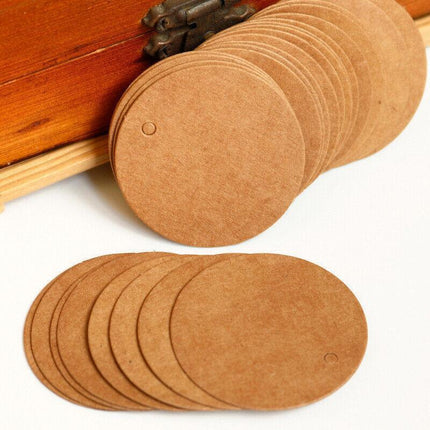 200PCS Kraft Paper Tags Round 5X5 cm Brown Card Cardboard Wedding Party Gift DIY - Aimall