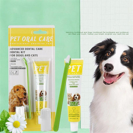 1X Pet Dog Cat Cleaning Toothpaste+Toothbrush+ Back Up Brush Set Vanilla Flavour - Aimall