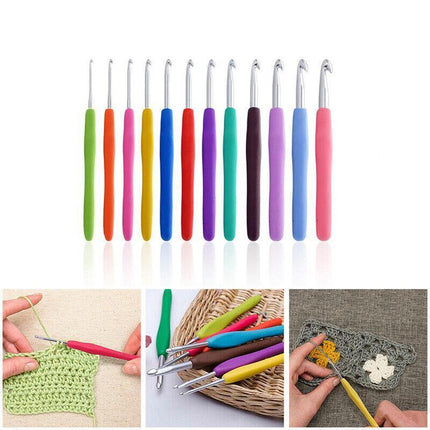 12Pcs/Set Crochet Hook Soft Grip Handles Multi-Colour Aluminum Knitting Needles - Aimall