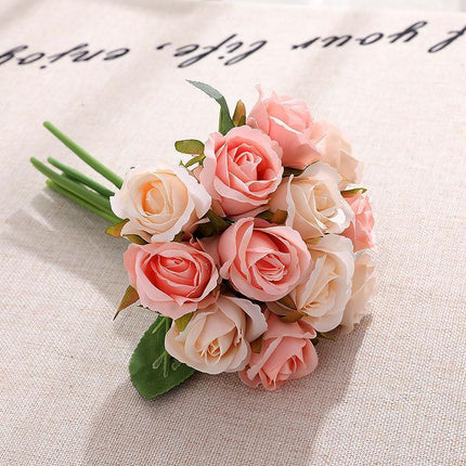 12 Heads Silk Rose Artificial Flowers Fake Bouquet - Aimall