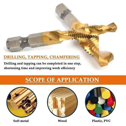 6X HSS Hex Shank Tap Drill Bits Metric Thread Screw Compound Tapping Set Tool - Aimall