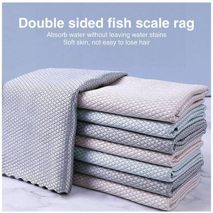 5x Fish Scale Microfiber Cleaning Cloth Dish Washing Glass Wipe Reusable Kitchen - Aimall