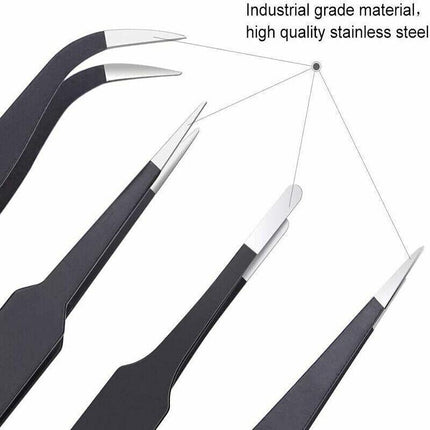 6 Pcs ESD Anti-Static Tweezer Set Tweezers Maintenance Tool Stainless Steel AU - Aimall