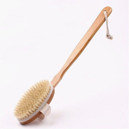 Body Bath Brush Scrub Back Massager Scrubber Long Handle Natural Wooden Shower - Aimall