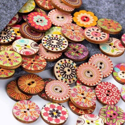 100 Mixed Vintage Wood Buttons Flower DIY Sewing Craft Buttons 2 hole Decorative - Aimall
