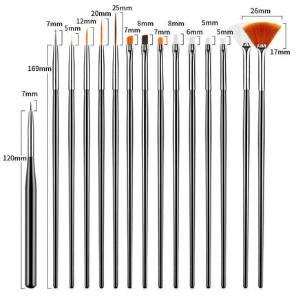 Nail Art Design Brushes Dotting Pen Tool Set Painting UV Gel Drawing Brush 15PCS - Aimall